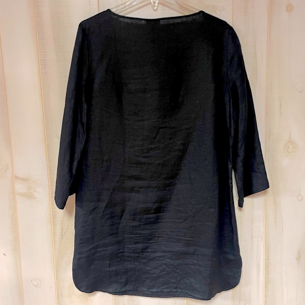 Talbots Black Linen Beaded Neckline Long Sleeve Tunic/Dress Sz S - Picture 2 of 5